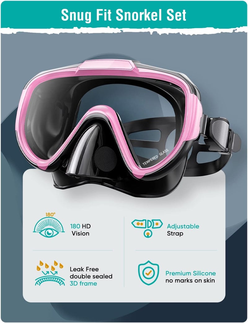 Seovediary Snorkel Set Adults Snorkeling Gear Anti-Fog Panoramic View Swim Mask Dry Top Snorkel Kit with Carry Bag for Snorkeling Scuba Diving Swimming Travel - Image 2